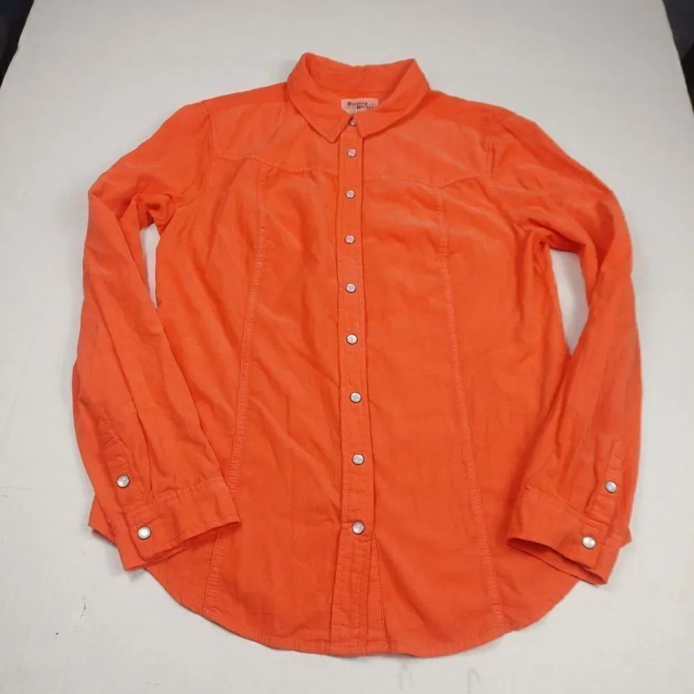 Holding Horses Corduroy Western Snap Button Shirt Orange Long Sleeve Top SMALL